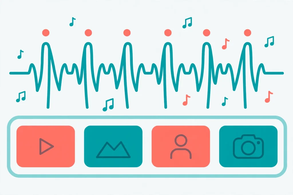 How to Sync Music to Your Video in CapCut with Beat Sync (2026) 2 Audio waveform beat markers aligned to video clips in CapCut