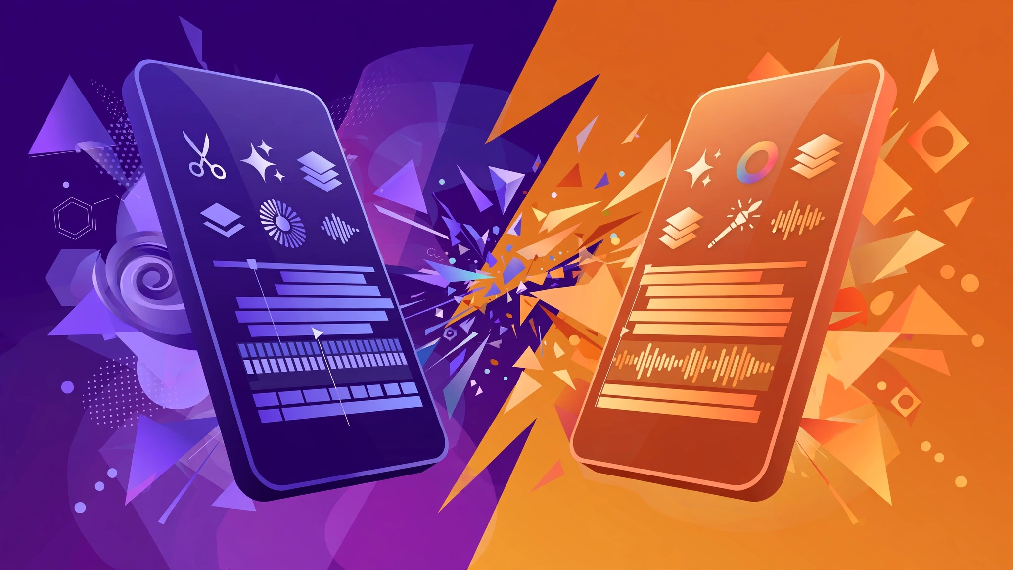 Abstract artwork comparing CapCut vs DaVinci Resolve video editing apps