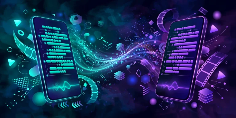 CapCut vs KineMaster: Which Free Video Editor Is Better in 2026? 7 Abstract comparison artwork for CapCut vs KineMaster with two stylized video editing phones