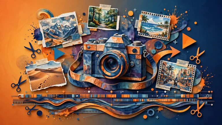 How to Edit a Vlog in CapCut: A Complete Beginner Workflow (2026) 14 Abstract artwork showing vlog video editing with camera and timeline clips in CapCut