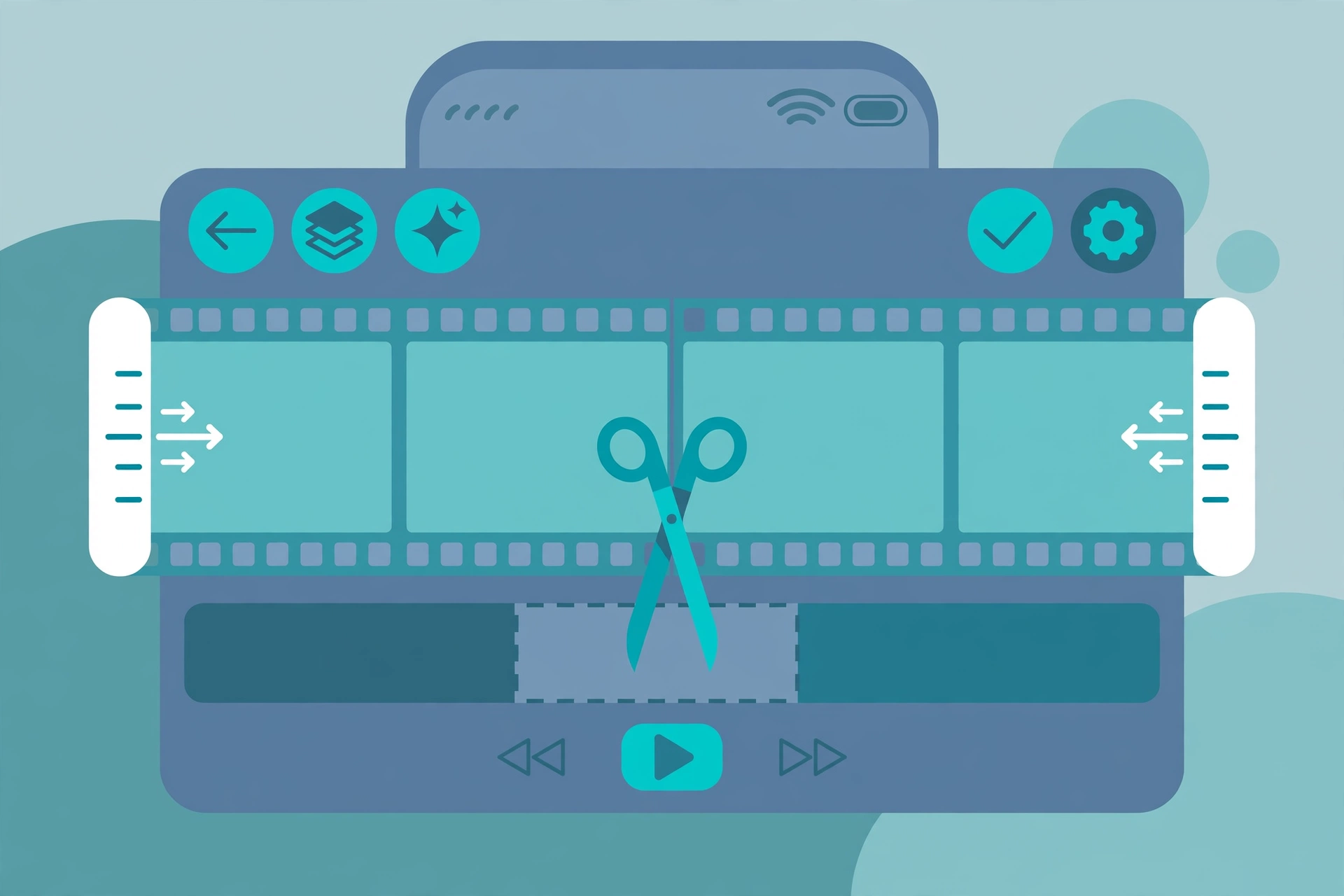 Illustration of a mobile editing timeline showing how to trim and split videos in CapCut