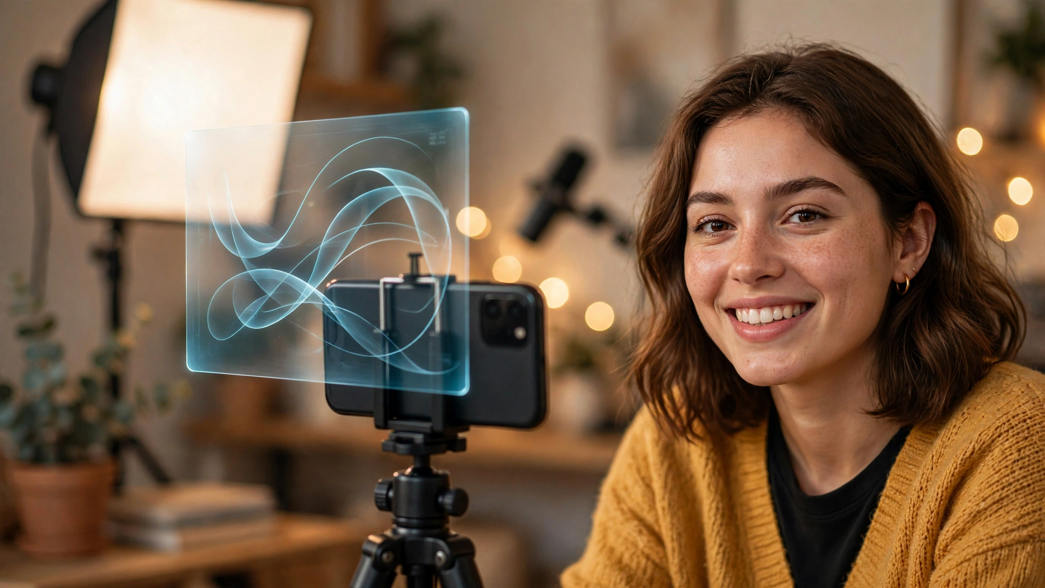 How to Use CapCut's Teleprompter for Perfect Talking-Head Videos (2026) 2 Creator recording a talking-head video while reading scrolling CapCut teleprompter script on a phone screen
