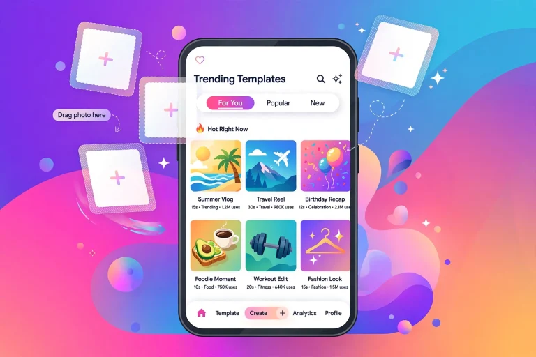 CapCut templates gallery showing trending video templates on a smartphone screen