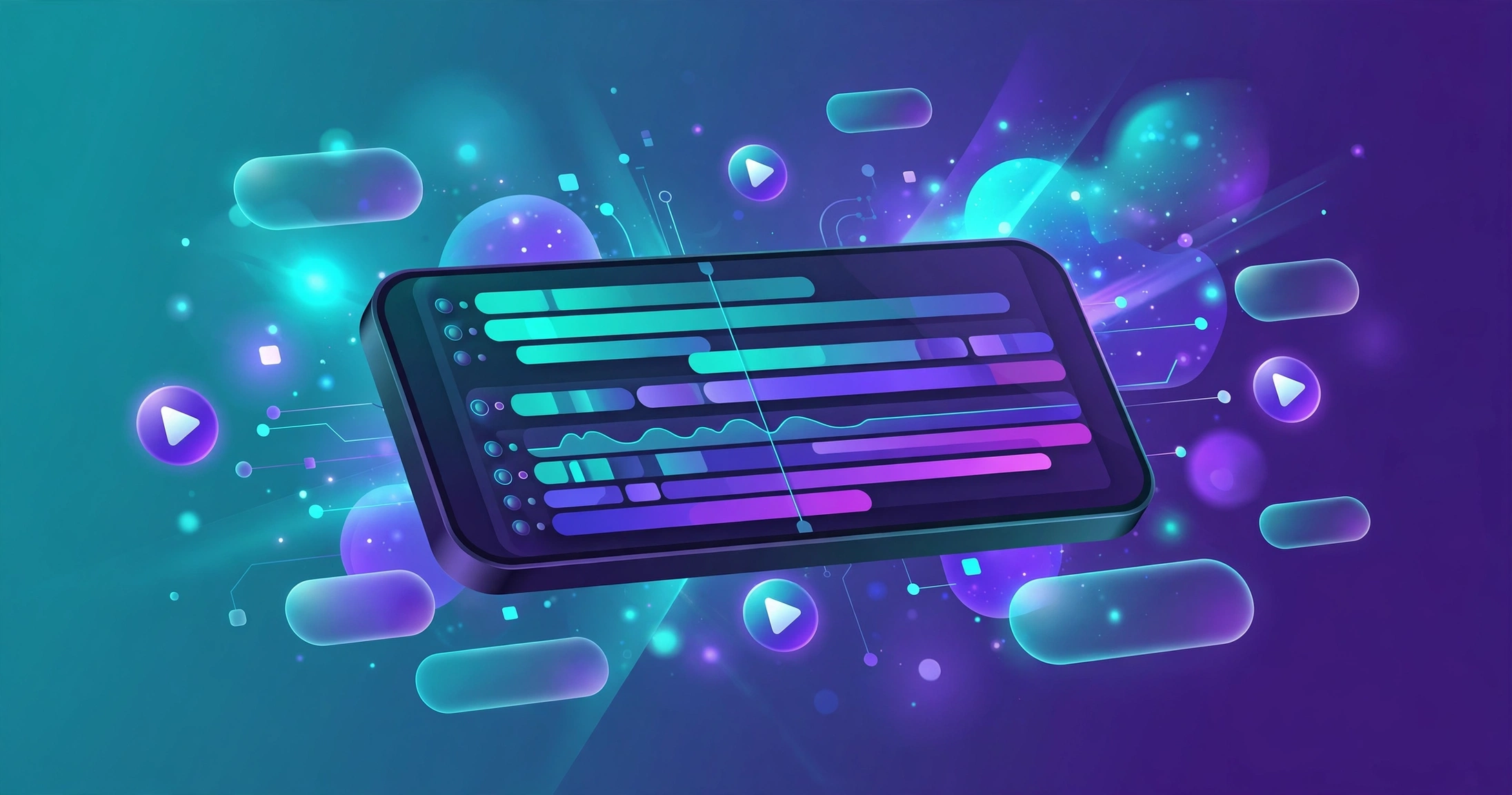 Illustration of animated text in CapCut: colorful title boxes over a phone video timeline