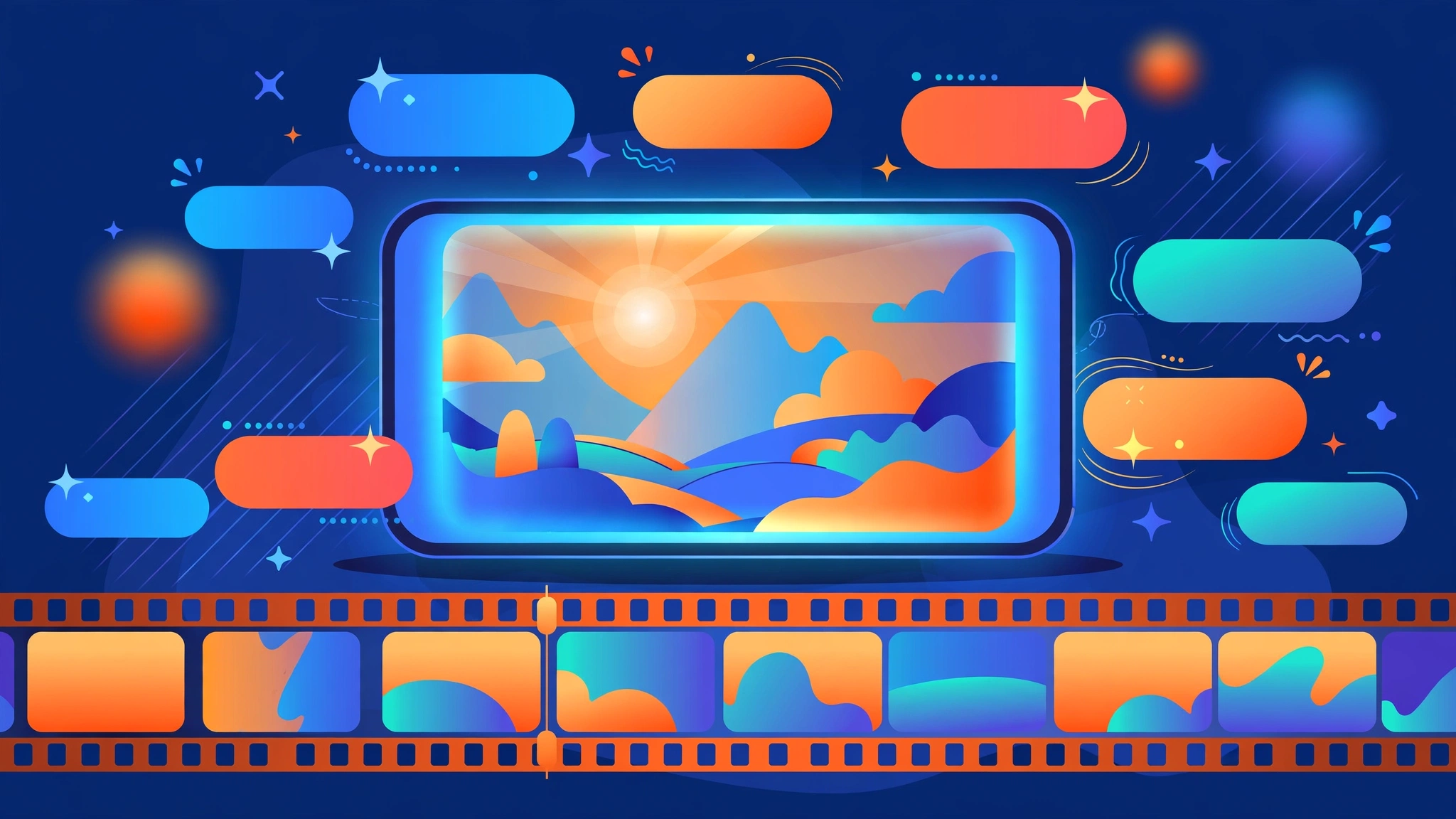 Illustration of animated text in CapCut: colorful title boxes over a phone video timeline