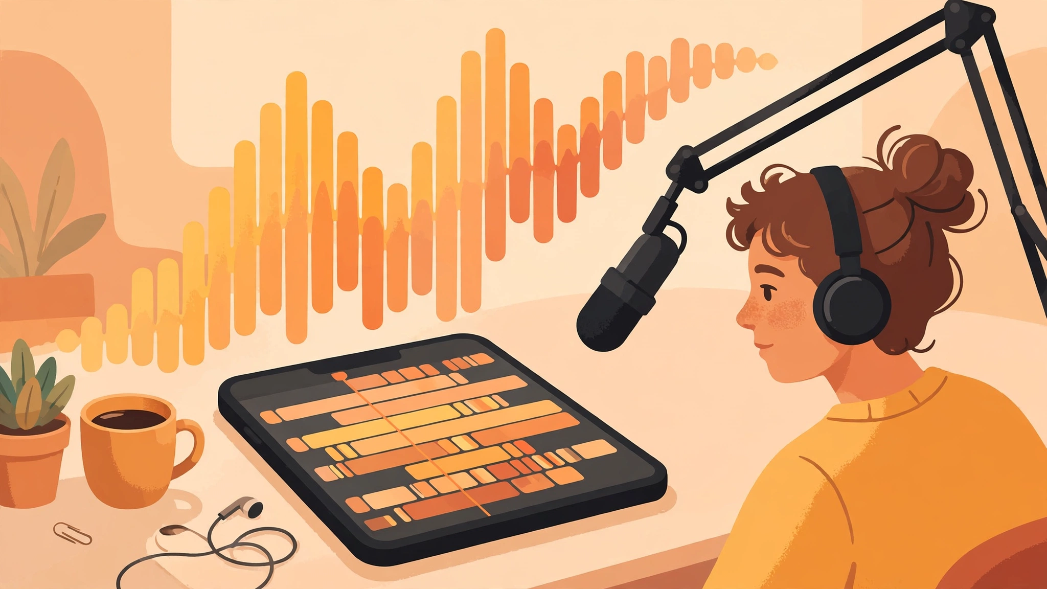 Recording a voiceover in CapCut with a microphone and audio waveform on a phone timeline