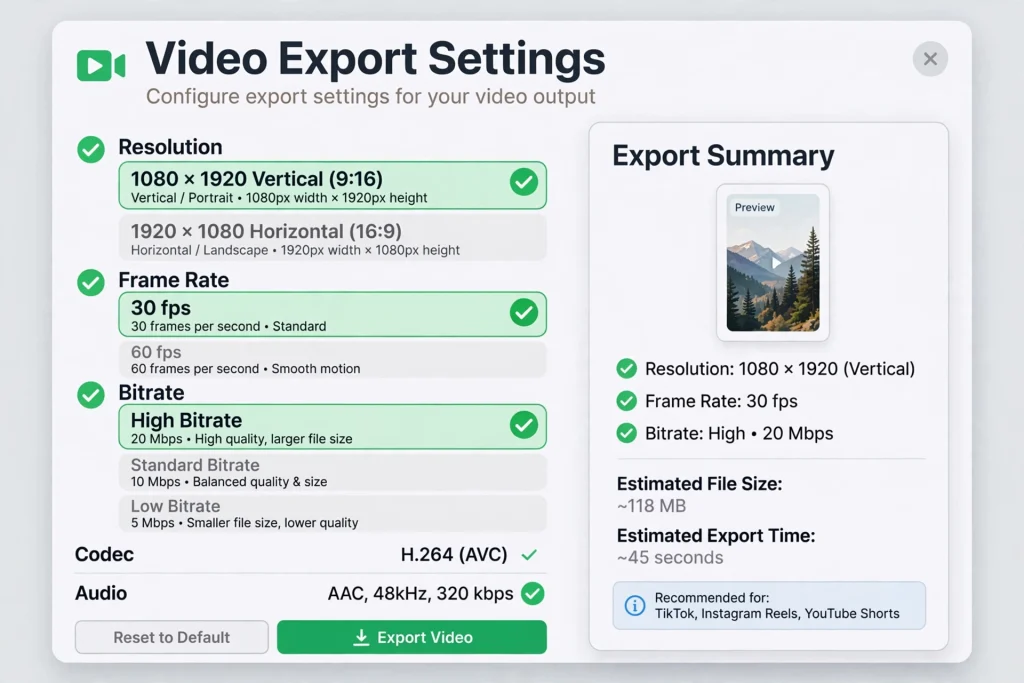 CapCut export settings panel set to 1080x1920 for YouTube Shorts